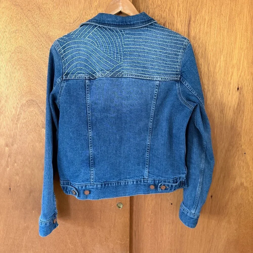 ❤️🔥Marine Layer - Blue Eileen Embroidered Denim Jacket - L - Picture 3 of 7